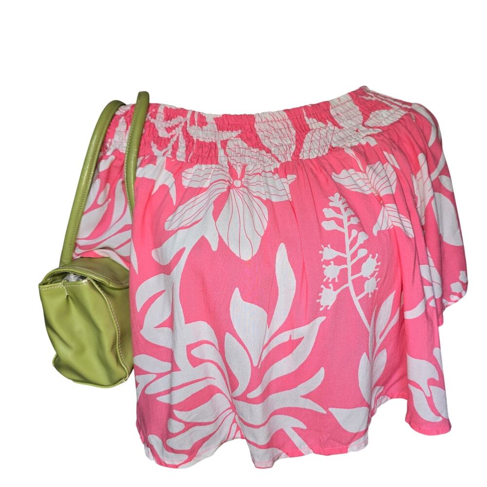 Coquette Tropical Kiwi & Punch Pink Top Size M
